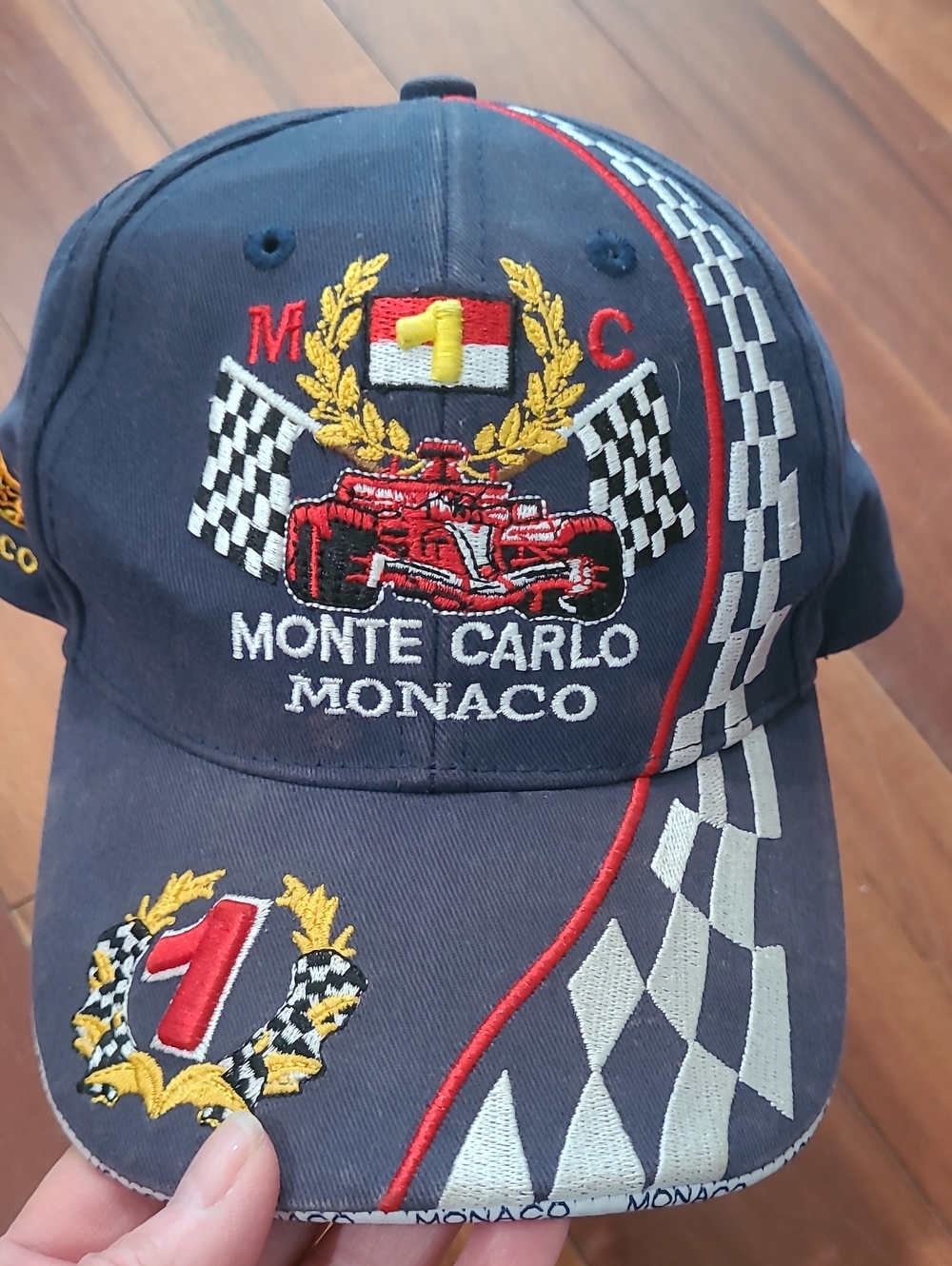 Vtg. Monte Carlo Monaco Embroidered Kids Racing Cap - Navy